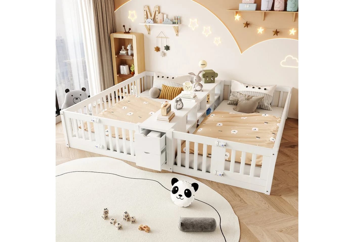 HAUSS SPOLE Kinderbett 90x200 Weiß mit Stauraum und Sicherheitsgitter
