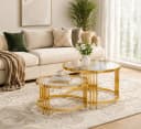 HAUSS SPOLE Couchtisch 2er Set Rund Glas Metall Gold Bild 2