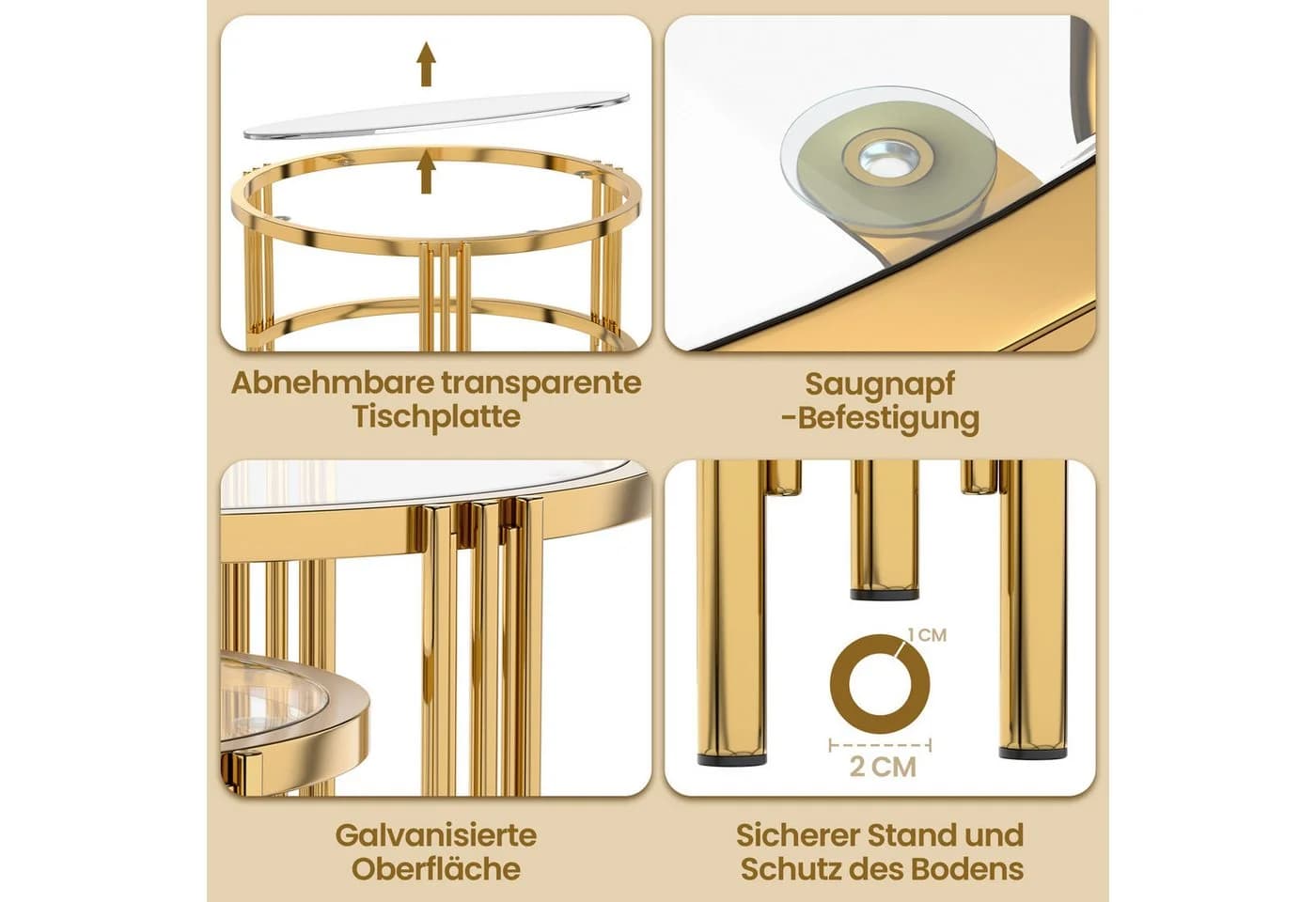 HAUSS SPOLE Couchtisch 2er Set Rund Glas Metall Gold - Bild 5