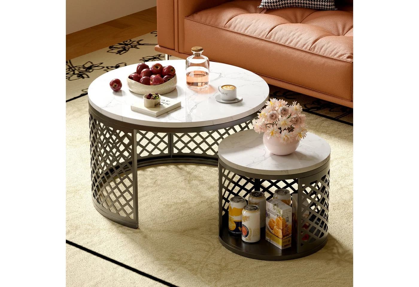 HAUSS SPOLE Couchtisch rund 2-teilig Marmoroptik weiß - Bild 4