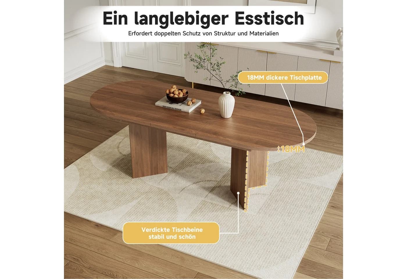 HAUSS SPOLE Esstisch Nussbaum 200x90cm mit abgerundeten Ecken - Bild 5