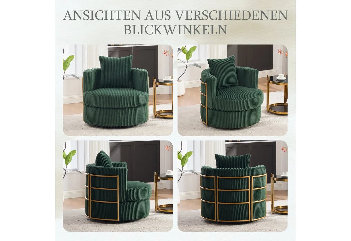 HAUSS SPOLE Loungesessel 360° drehbar Cord Dunkelgrün - Bild 4