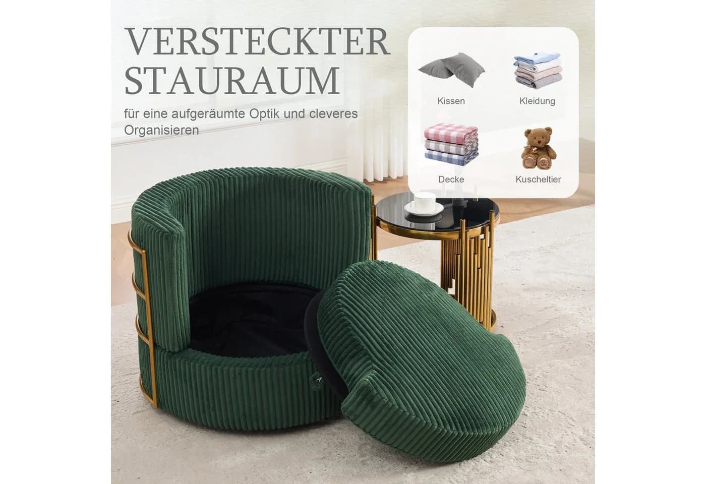 HAUSS SPOLE Loungesessel 360° drehbar Cord Dunkelgrün - Bild 5