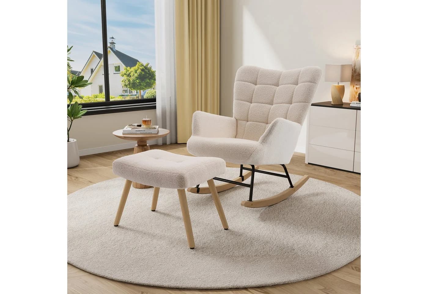 HAUSS SPOLE Schaukelstuhl mit Fußhocker Beige Sherpa - Bild 2