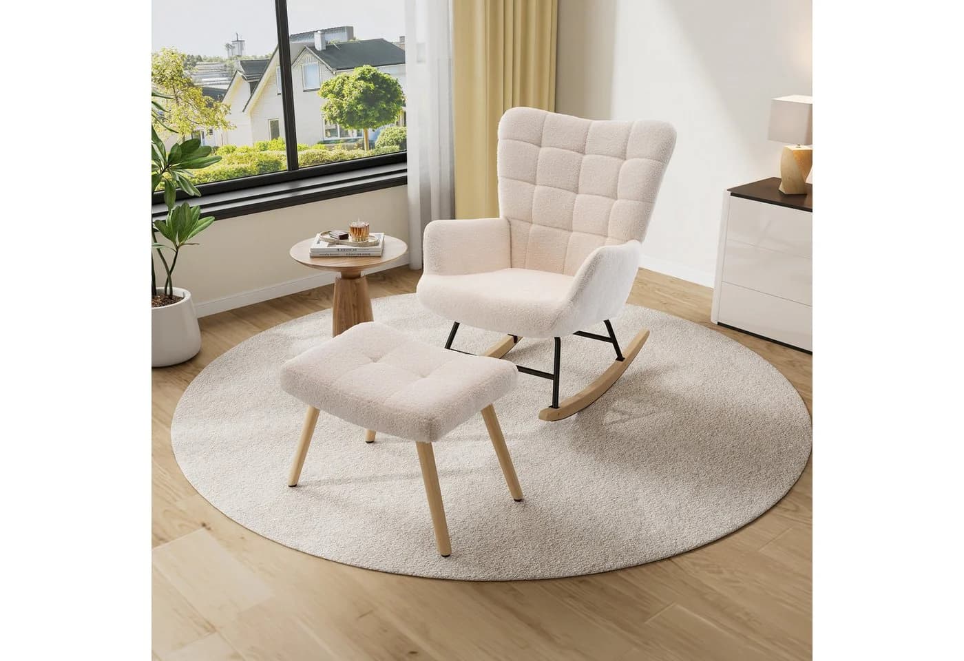 HAUSS SPOLE Schaukelstuhl mit Fußhocker Beige Sherpa - Bild 3
