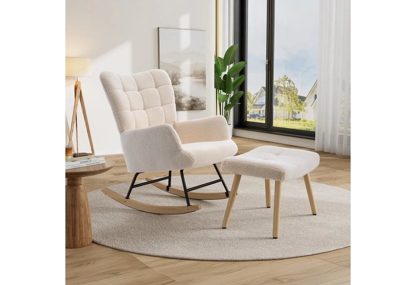 HAUSS SPOLE Schaukelstuhl mit Fußhocker Beige Sherpa - Bild 4