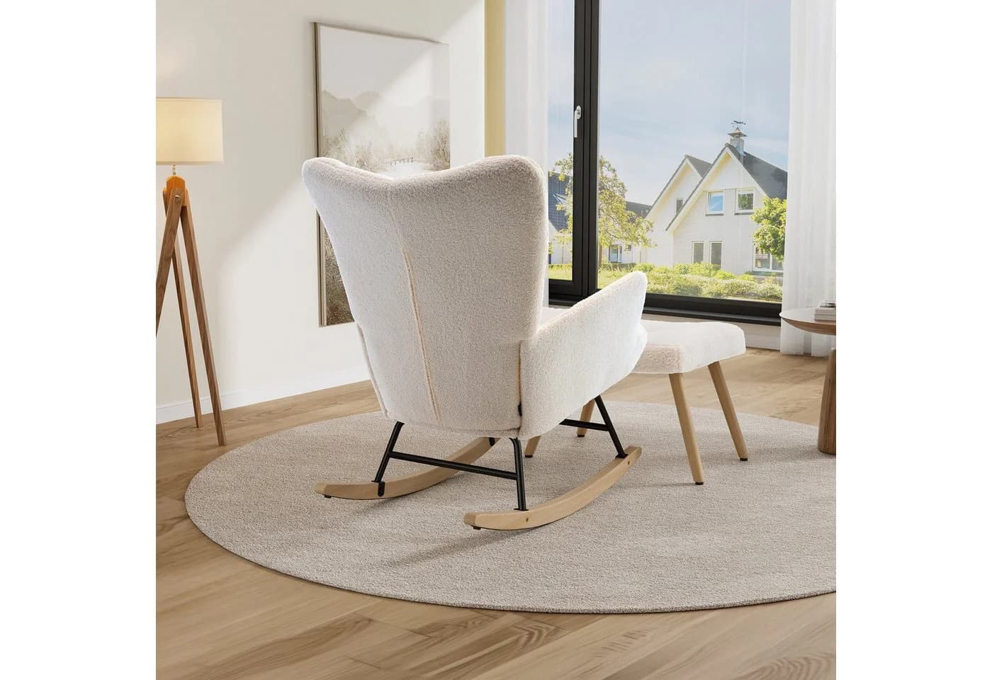 HAUSS SPOLE Schaukelstuhl mit Fußhocker Beige Sherpa - Bild 5