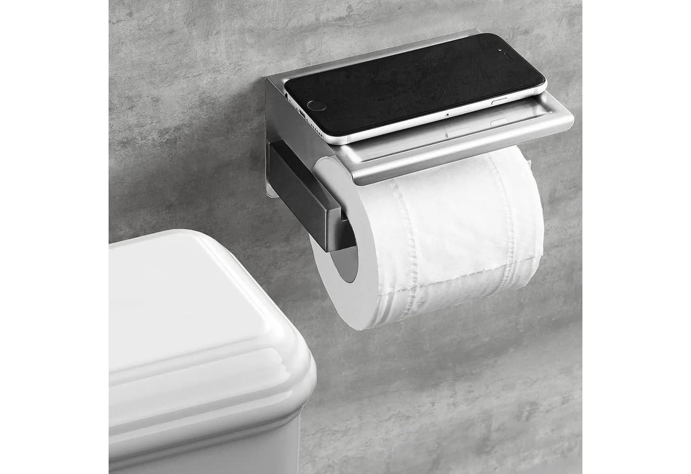 LuxusKollektion Toilettenpapierhalter selbstklebend mit Ablage Edelstahl Silber