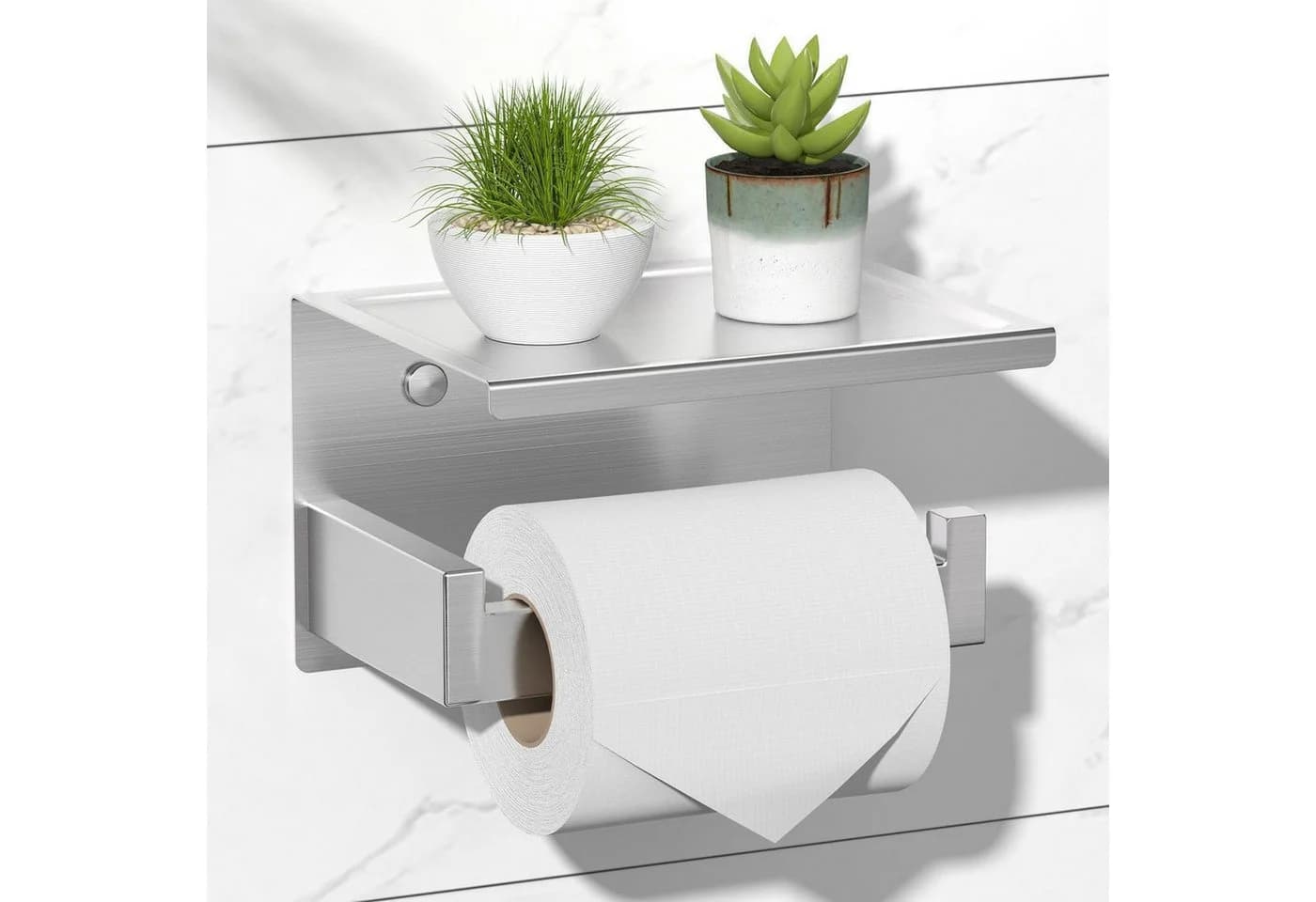 LuxusKollektion Toilettenpapierhalter selbstklebend mit Ablage Edelstahl Silber - Bild 2