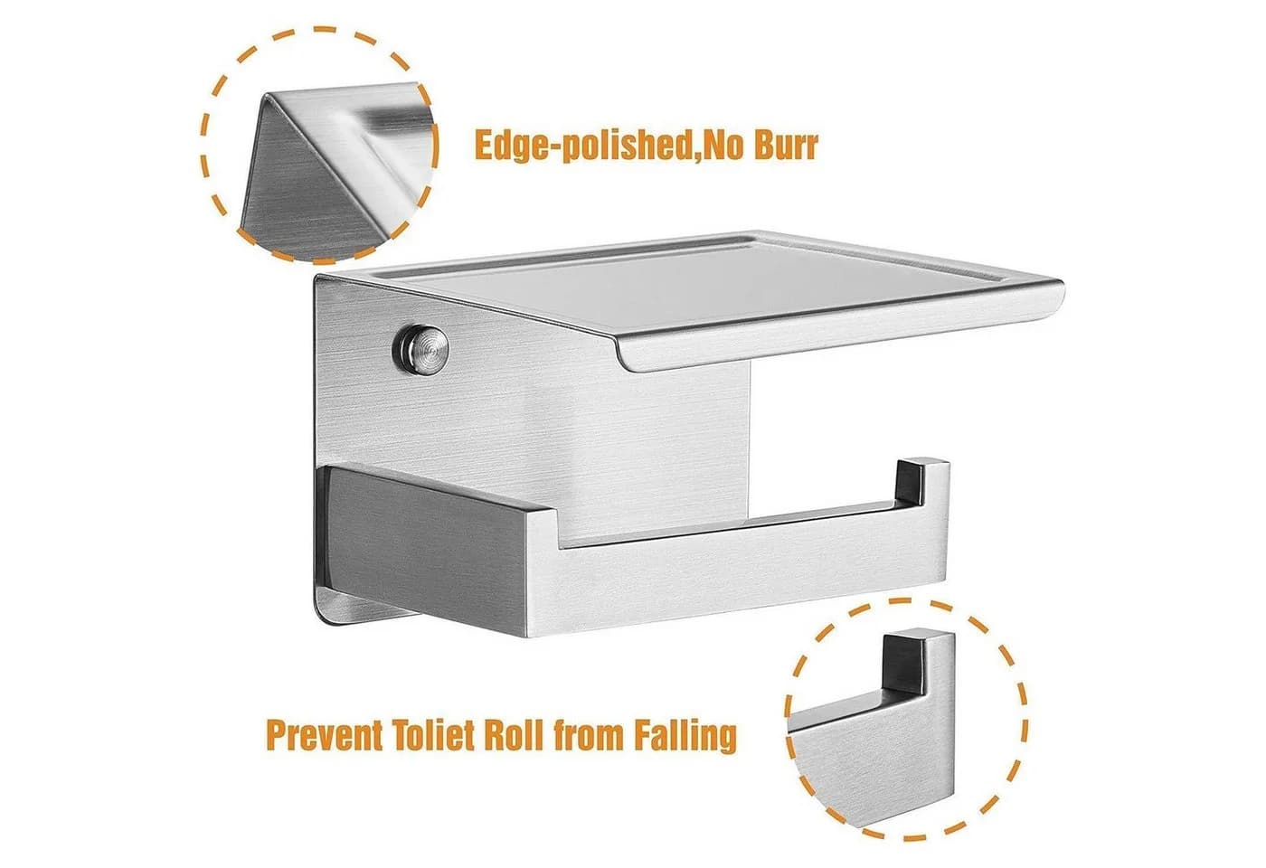 LuxusKollektion Toilettenpapierhalter selbstklebend mit Ablage Edelstahl Silber - Bild 4