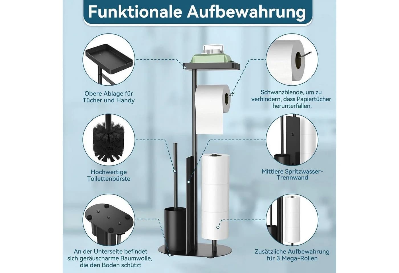 LuxusKollektion Toilettenpapierhalter Edelstahl Stehend Matt Schwarz