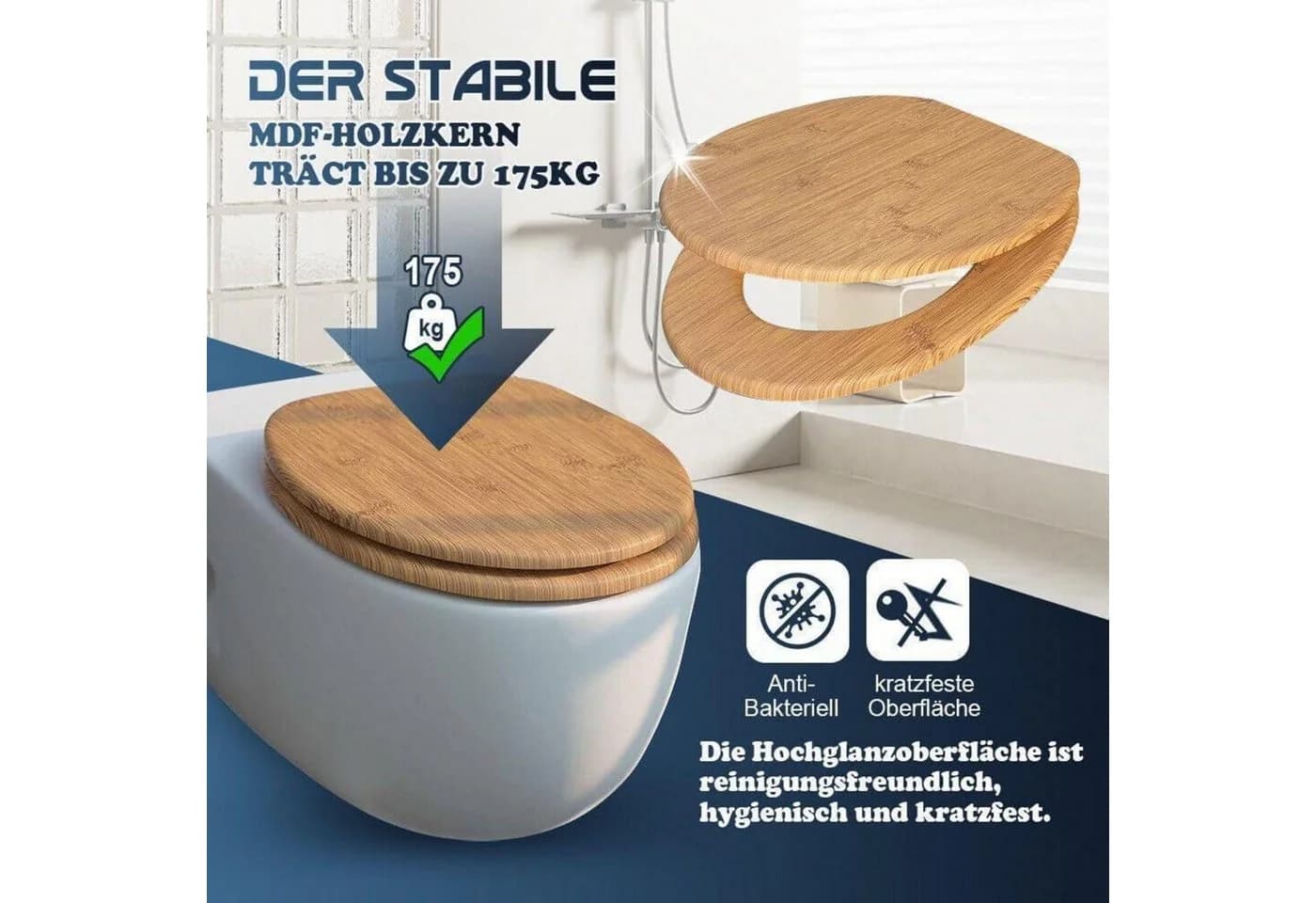LuxusKollektion WC-Sitz mit Absenkautomatik Bambus Braun - Bild 3