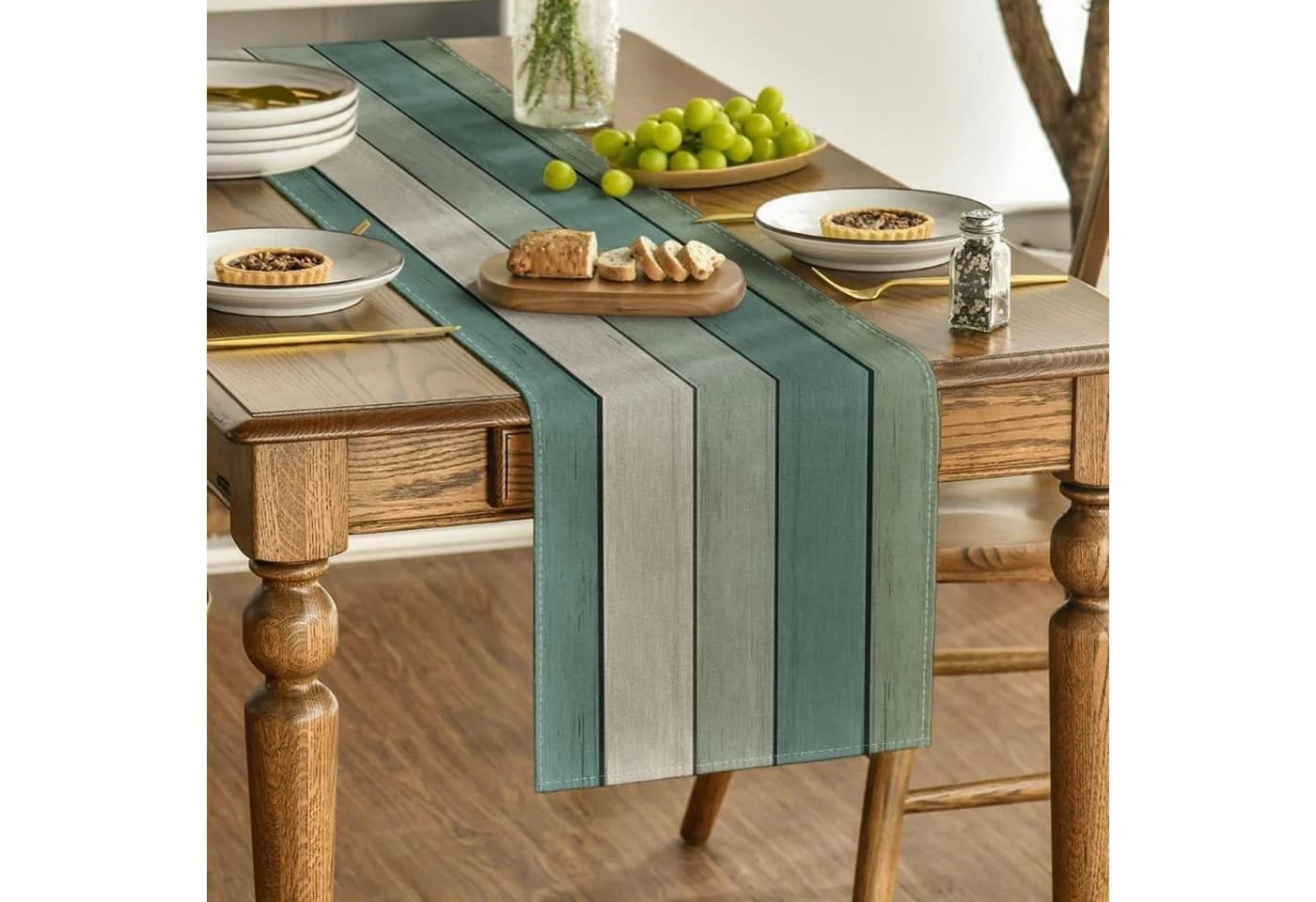 LuxusKollektion Tischläufer Rustikal Wasser-Grün Polyester - Bild 3