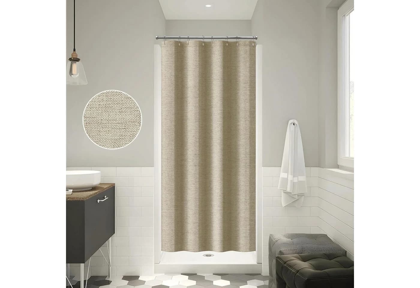 LuxusKollektion Duschvorhang Taupe Leinen-Look mit Metallringen - Bild 5