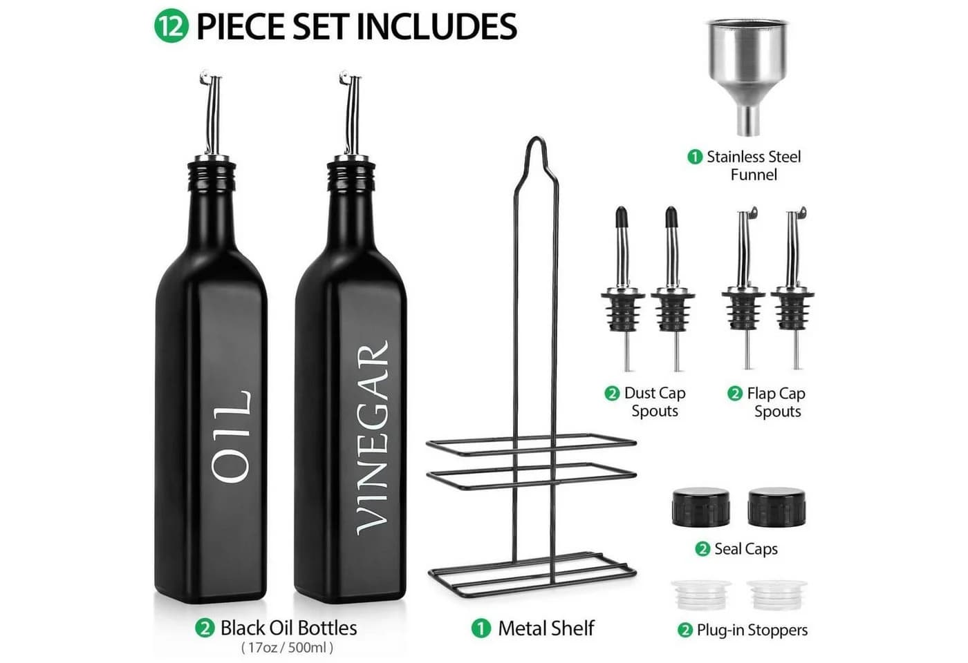 LuxusKollektion Ölspender 2er Set Schwarz Glas 500ml mit Caddy