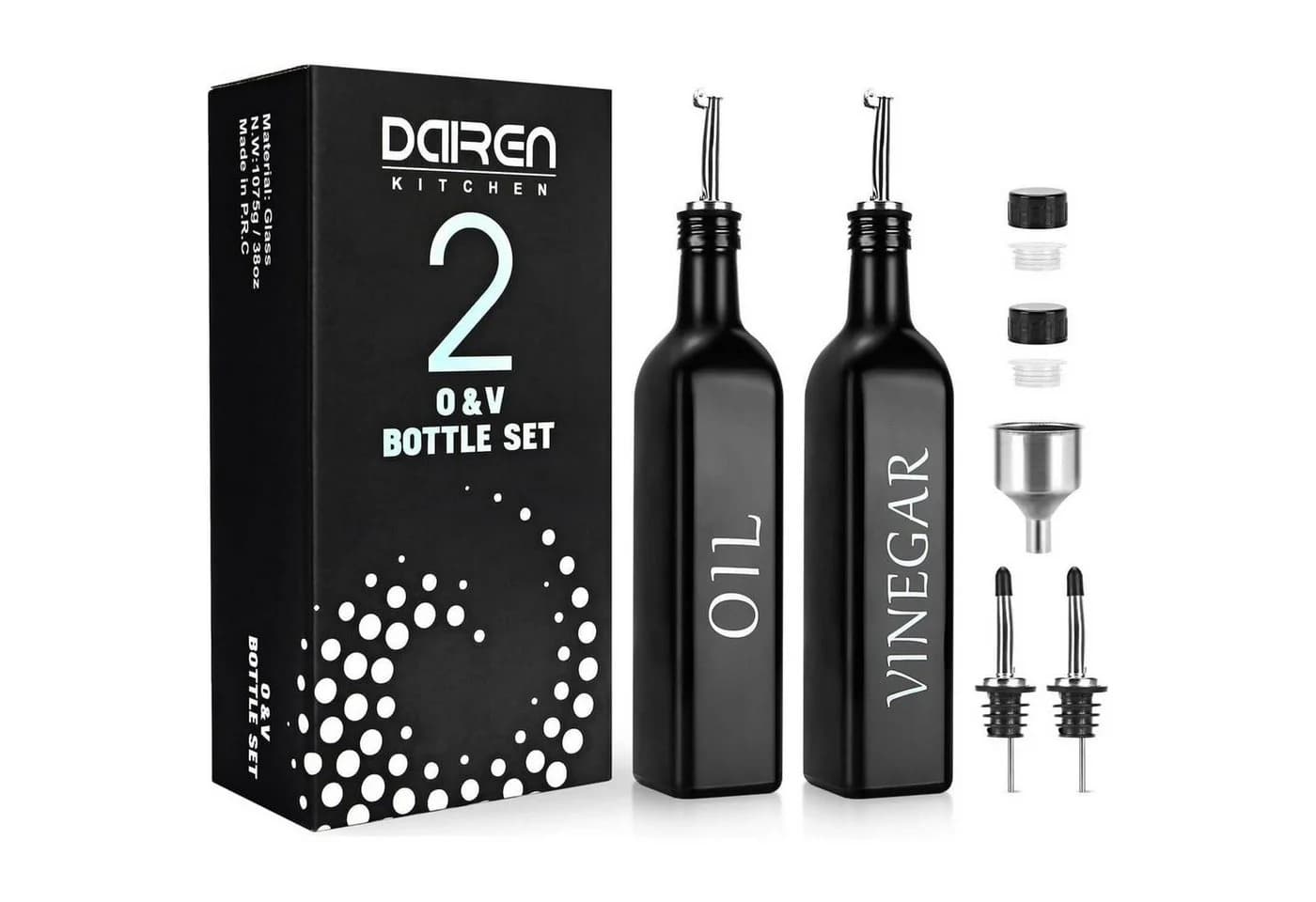LuxusKollektion Ölspender 2er Set Schwarz Glas 500ml mit Caddy - Bild 2