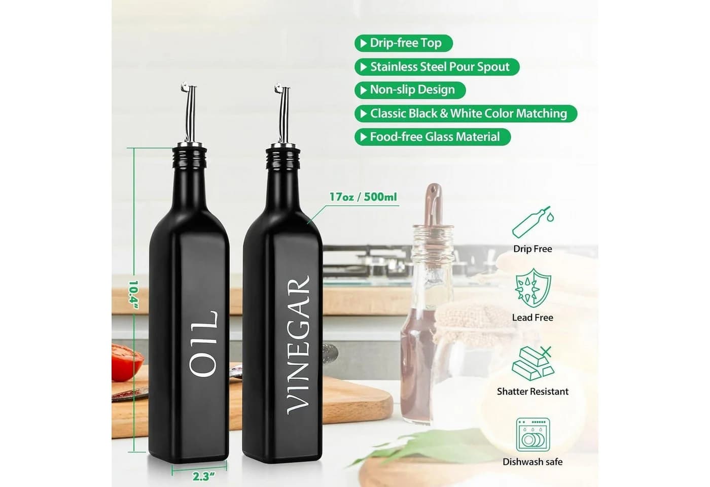 LuxusKollektion Ölspender 2er Set Schwarz Glas 500ml mit Caddy - Bild 4
