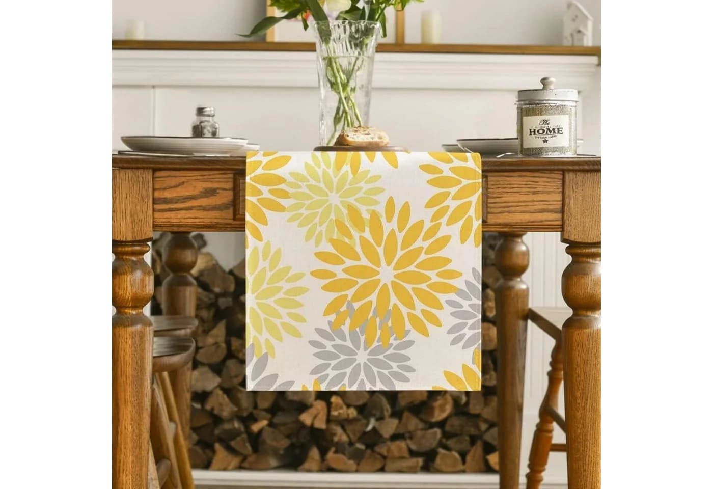 LuxusKollektion Tischläufer Gelb Dahlien Blumen Muster 40x100 cm