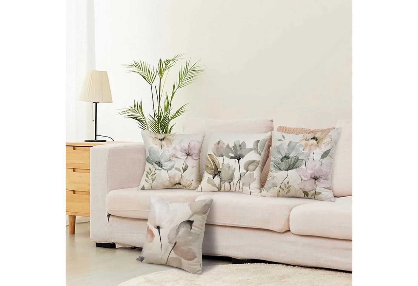 LuxusKollektion Dekokissen Kissenbezug 50x50 4er Blumen Aquarell Leinen