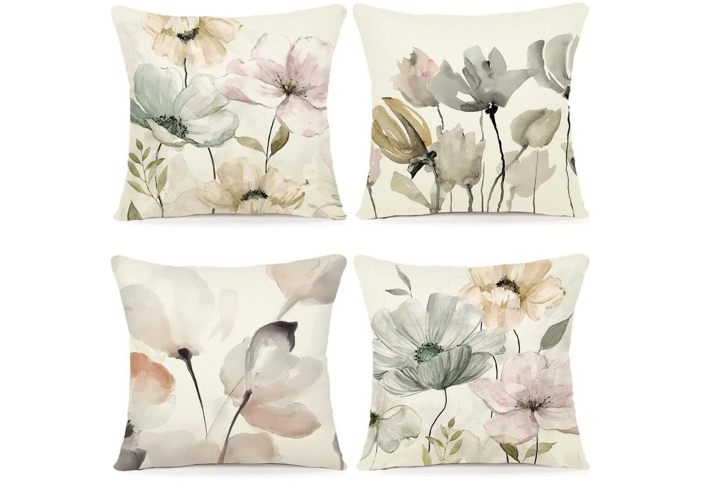 LuxusKollektion Dekokissen Kissenbezug 50x50 4er Blumen Aquarell Leinen - Bild 2