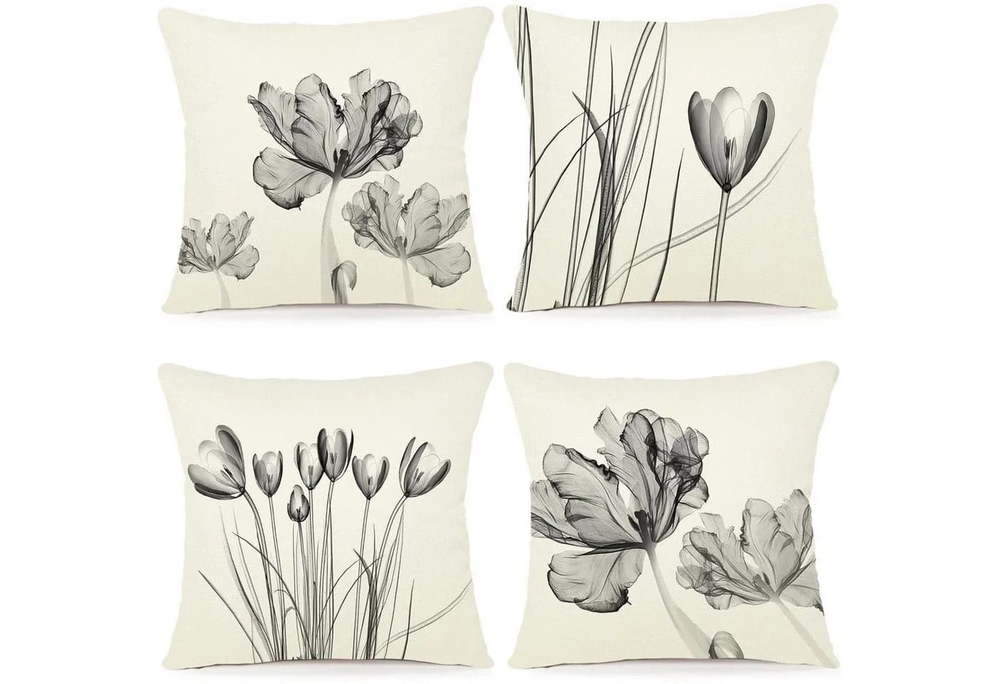 LuxusKollektion Kissenbezug Blumen 50x50 cm 4er Set Leinen - Bild 2