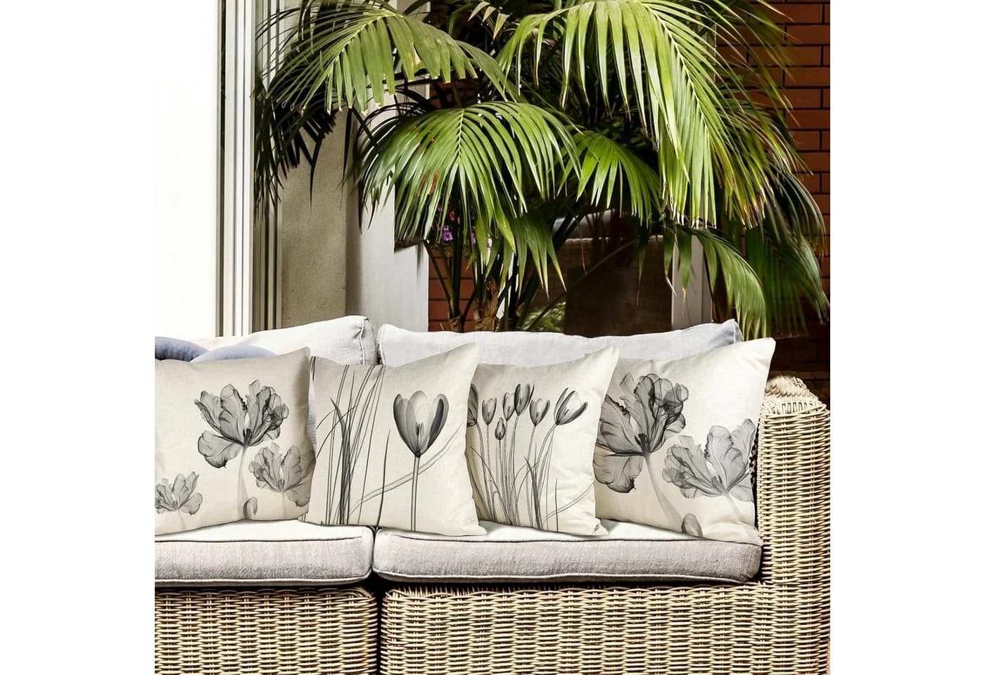 LuxusKollektion Kissenbezug Blumen 50x50 cm 4er Set Leinen - Bild 4