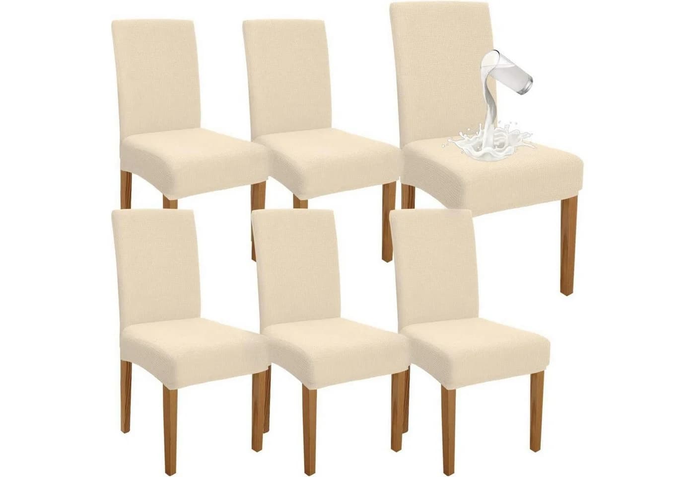 LuxusKollektion Stuhlhussen 6er Set Beige Wasserdicht Elastisch - Bild 2