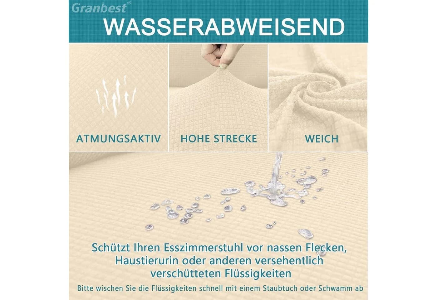 LuxusKollektion Stuhlhussen 6er Set Beige Wasserdicht Elastisch - Bild 3