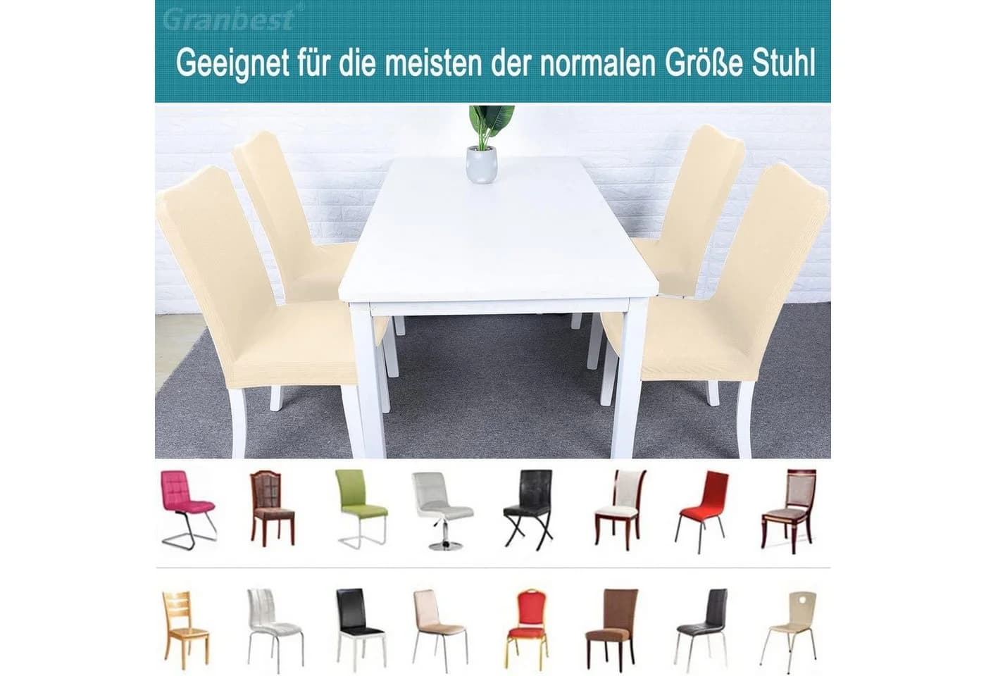 LuxusKollektion Stuhlhussen 6er Set Beige Wasserdicht Elastisch - Bild 5