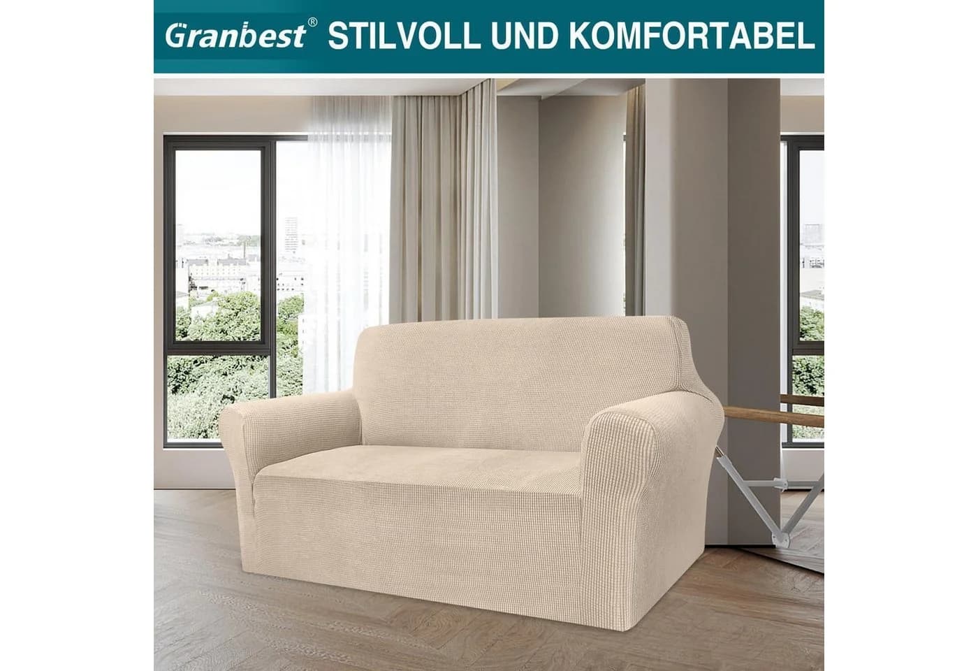 LuxusKollektion Sofahusse Beige Jacquard Stretch 2-Sitzer