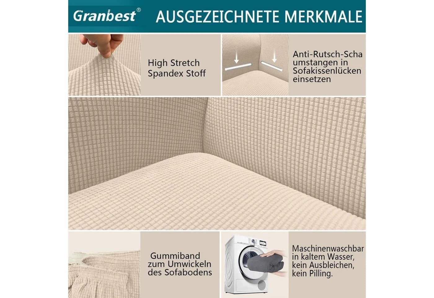 LuxusKollektion Sofahusse Beige Jacquard Stretch 2-Sitzer - Bild 3