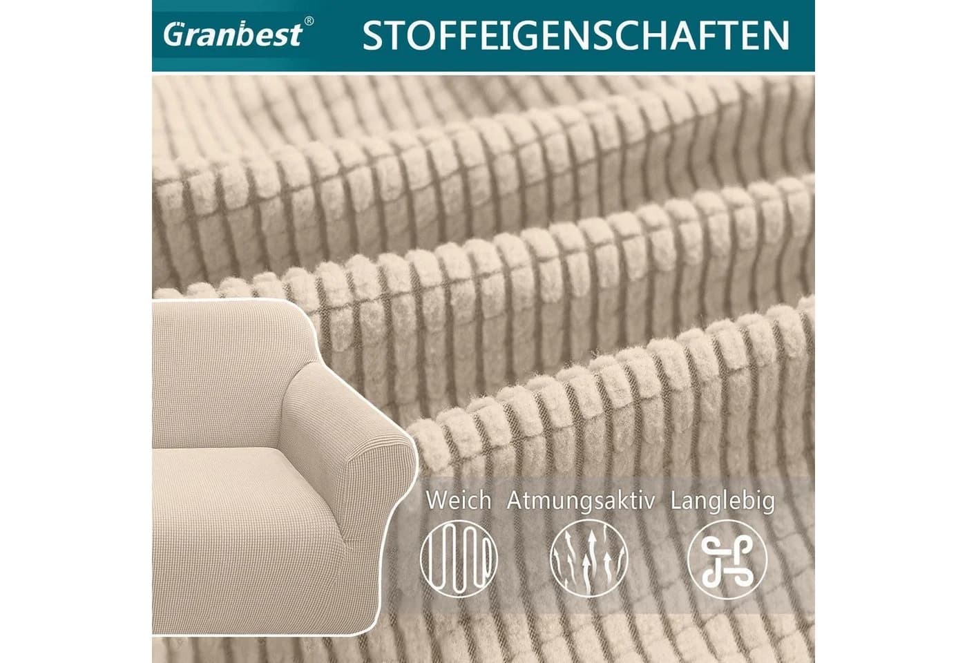 LuxusKollektion Sofahusse Beige Jacquard Stretch 2-Sitzer - Bild 4