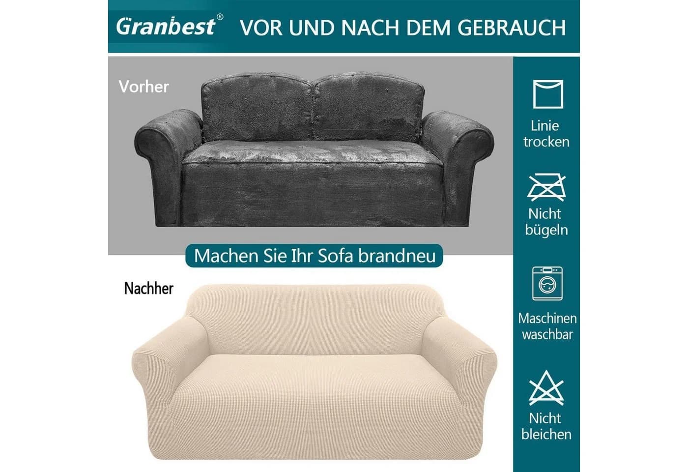 LuxusKollektion Sofahusse Beige Jacquard Stretch 2-Sitzer - Bild 5