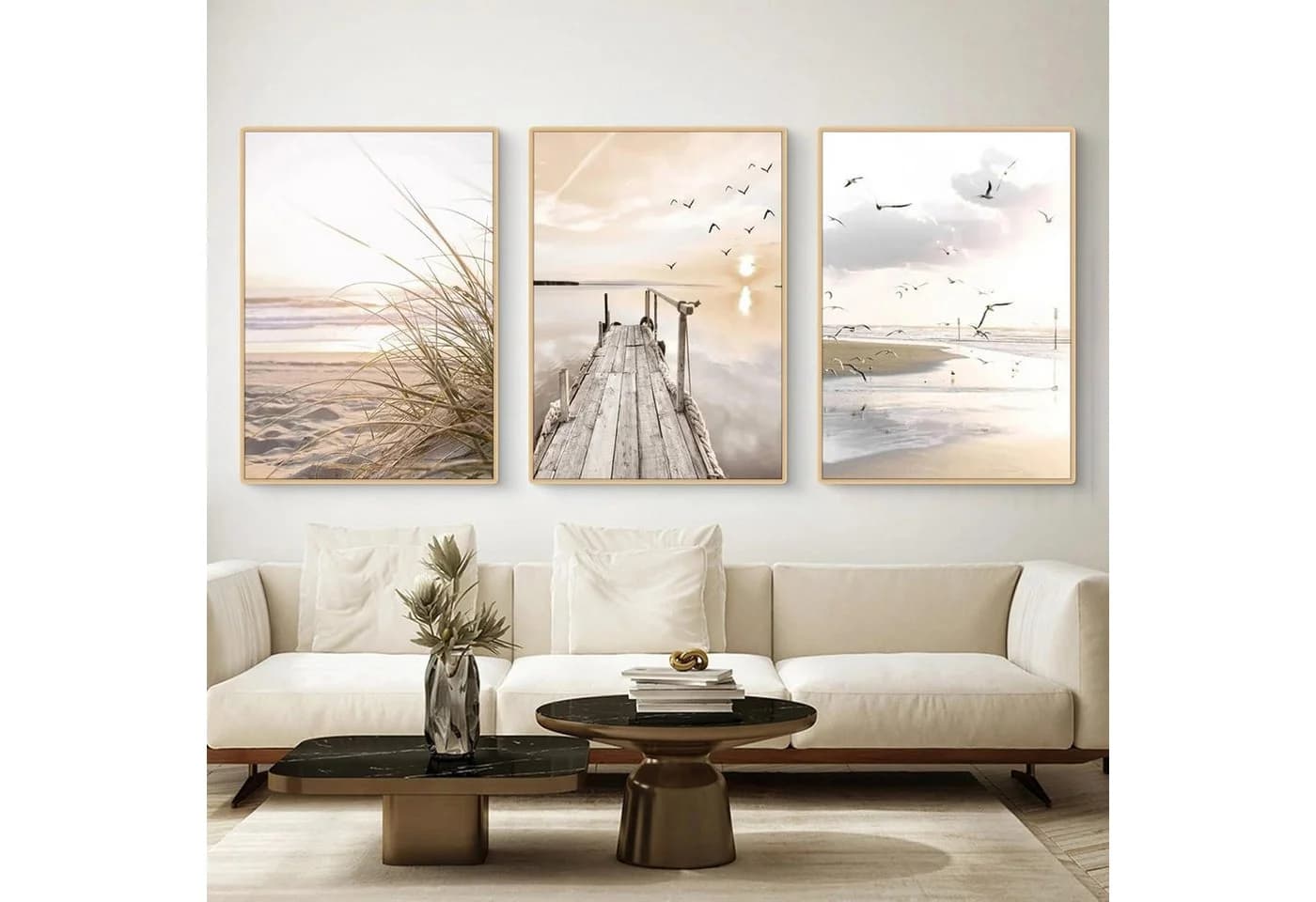 LuxusKollektion Poster Set 3-teilig Küstenstrand Boho Beige