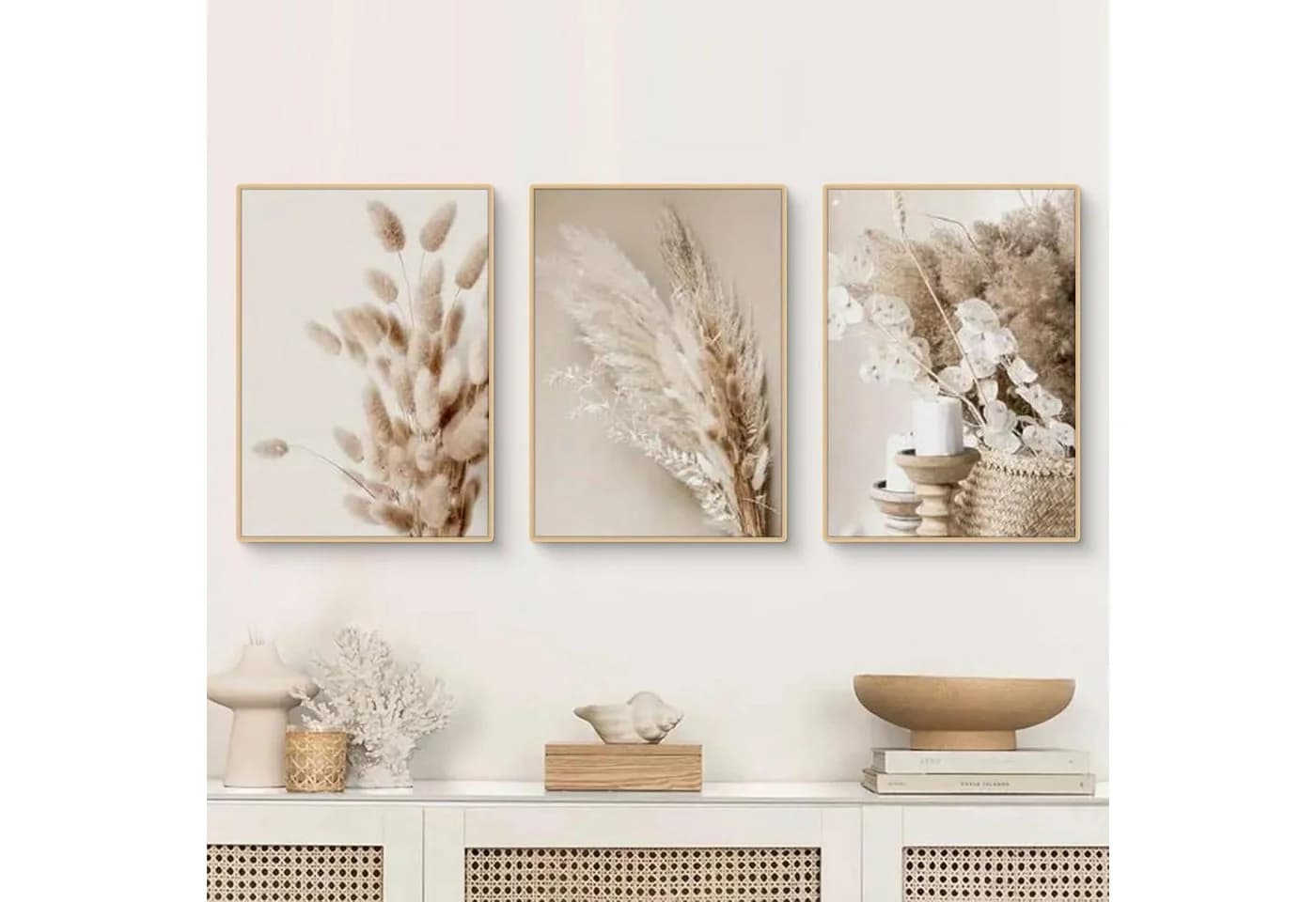 LuxusKollektion Poster 3er Set Boho Beach Landschaft Pampas Beige