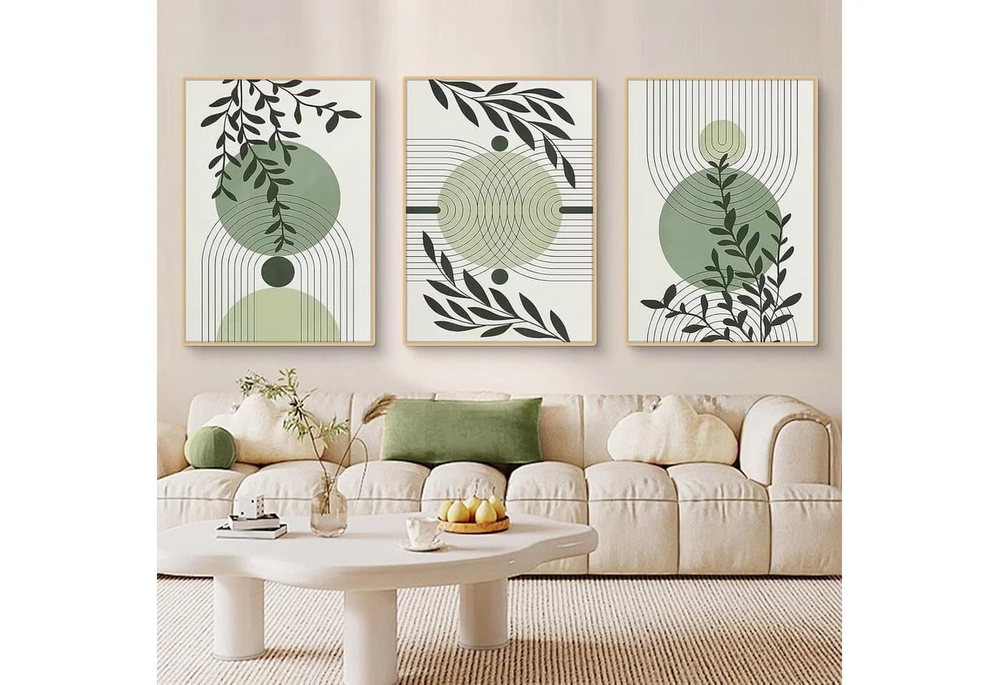 LuxusKollektion 3er Boho Pflanzen Wandbilder Leinwanddruck Grün 40x50cm