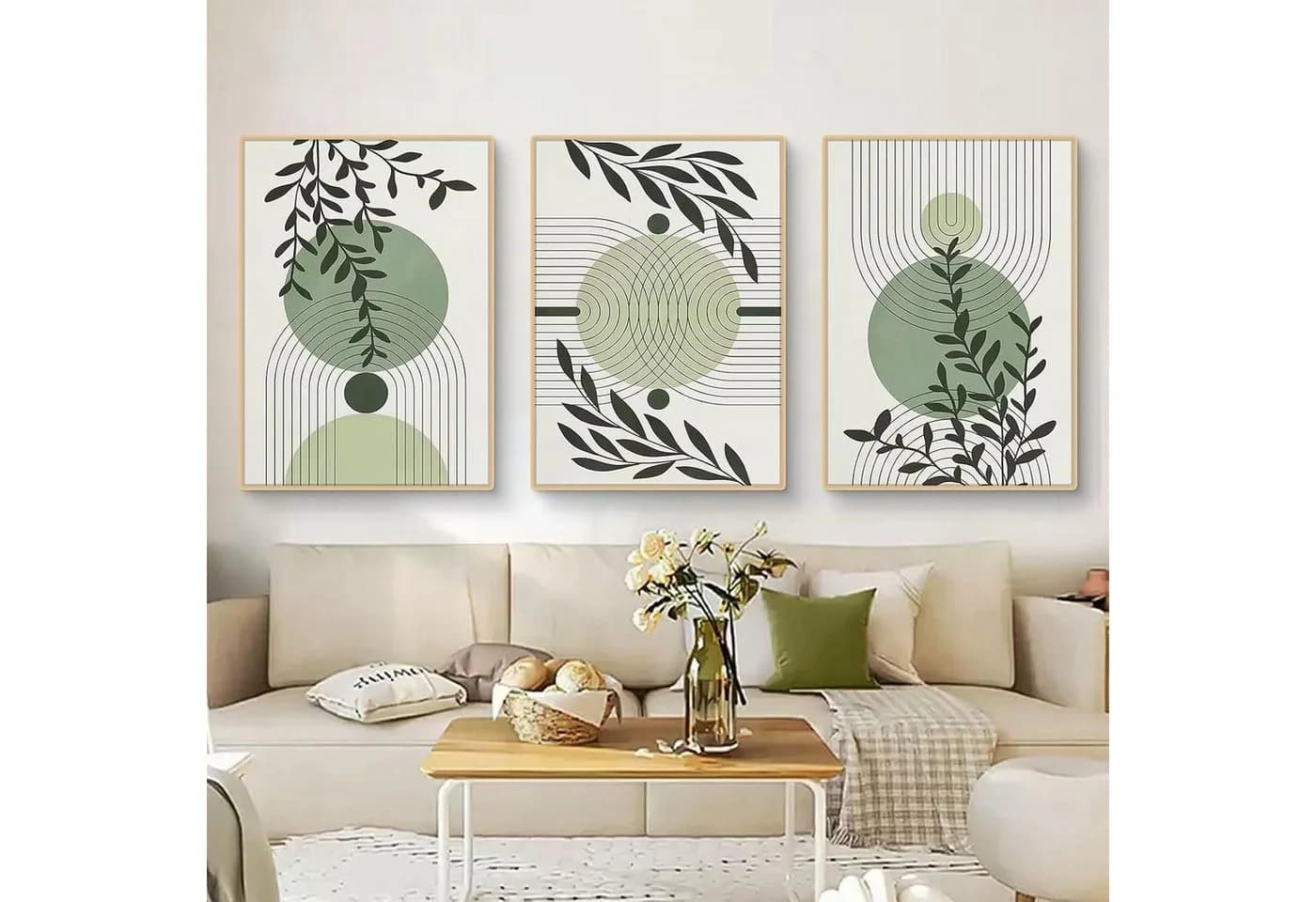 LuxusKollektion 3er Boho Pflanzen Wandbilder Leinwanddruck Grün 40x50cm - Bild 2