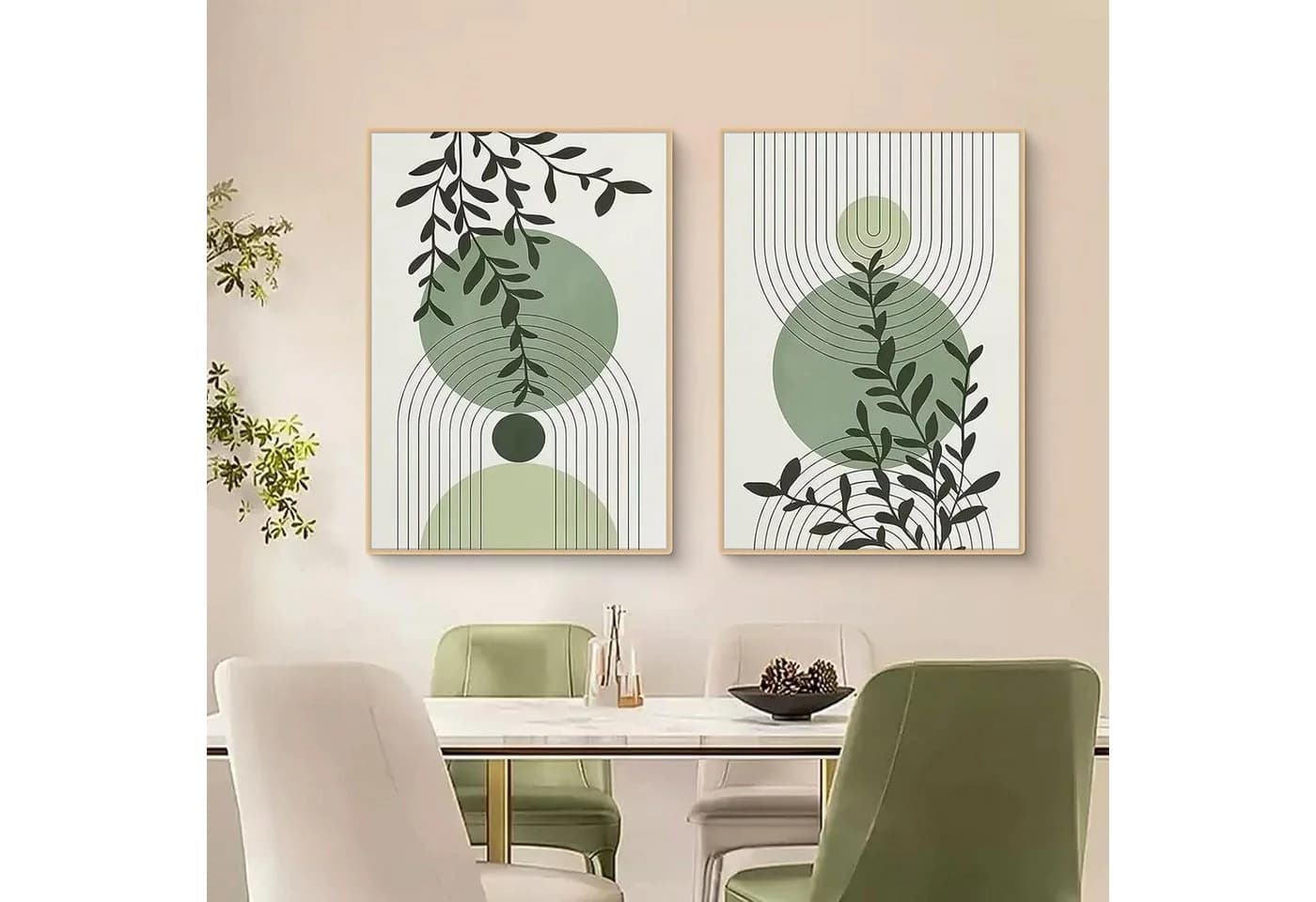 LuxusKollektion 3er Boho Pflanzen Wandbilder Leinwanddruck Grün 40x50cm - Bild 4