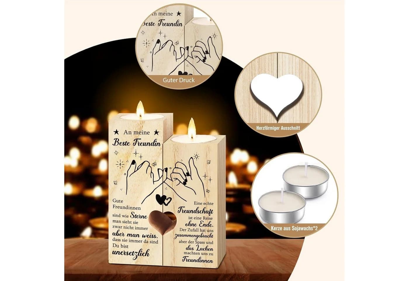 LuxusKollektion Kerzenständer Herzförmig Holz Personalisiert - Bild 3