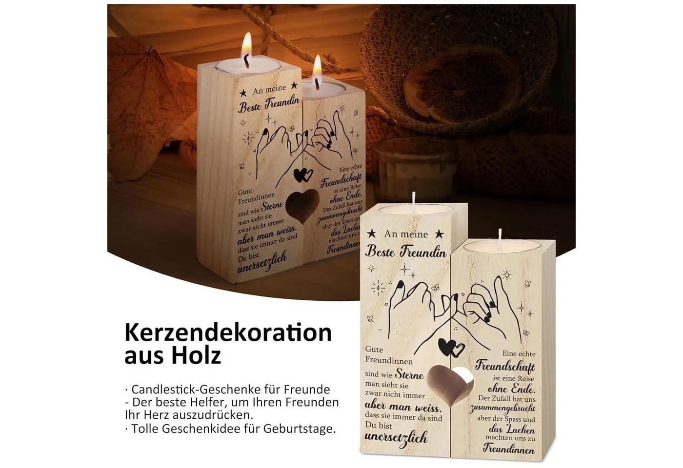 LuxusKollektion Kerzenständer Herzförmig Holz Personalisiert - Bild 4