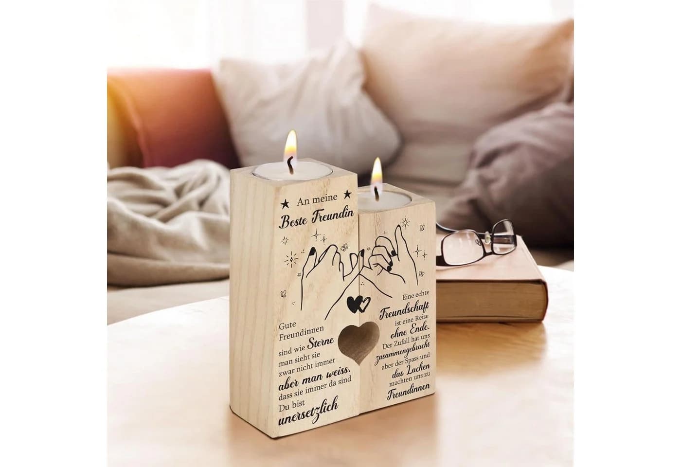 LuxusKollektion Kerzenständer Herzförmig Holz Personalisiert - Bild 5