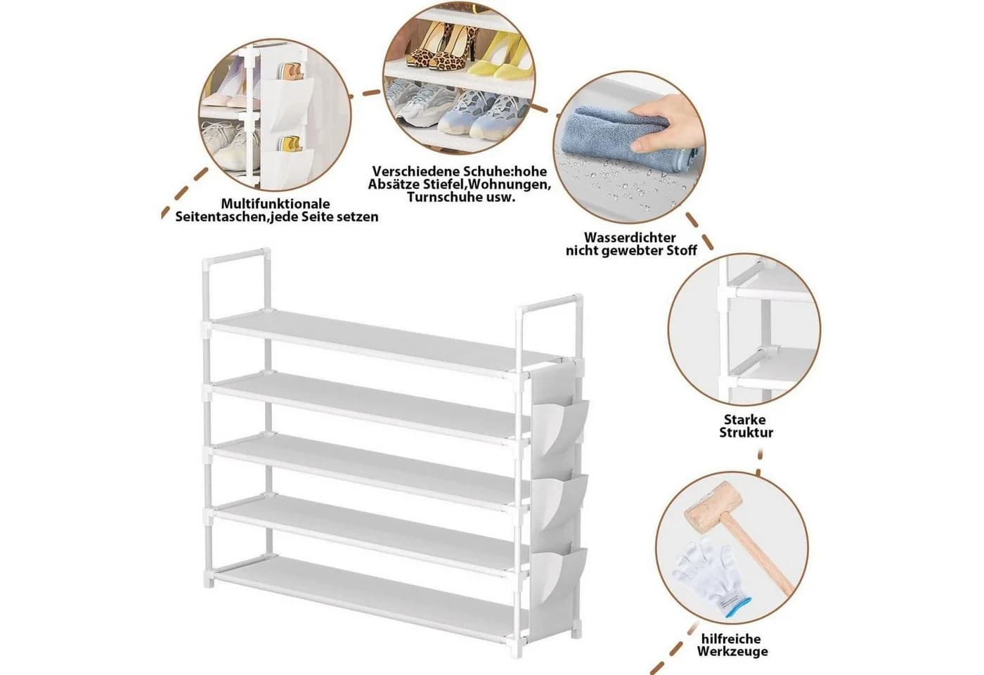 LuxusKollektion 5-Tier Schuhregal Weiß Metall Organizer - Bild 5