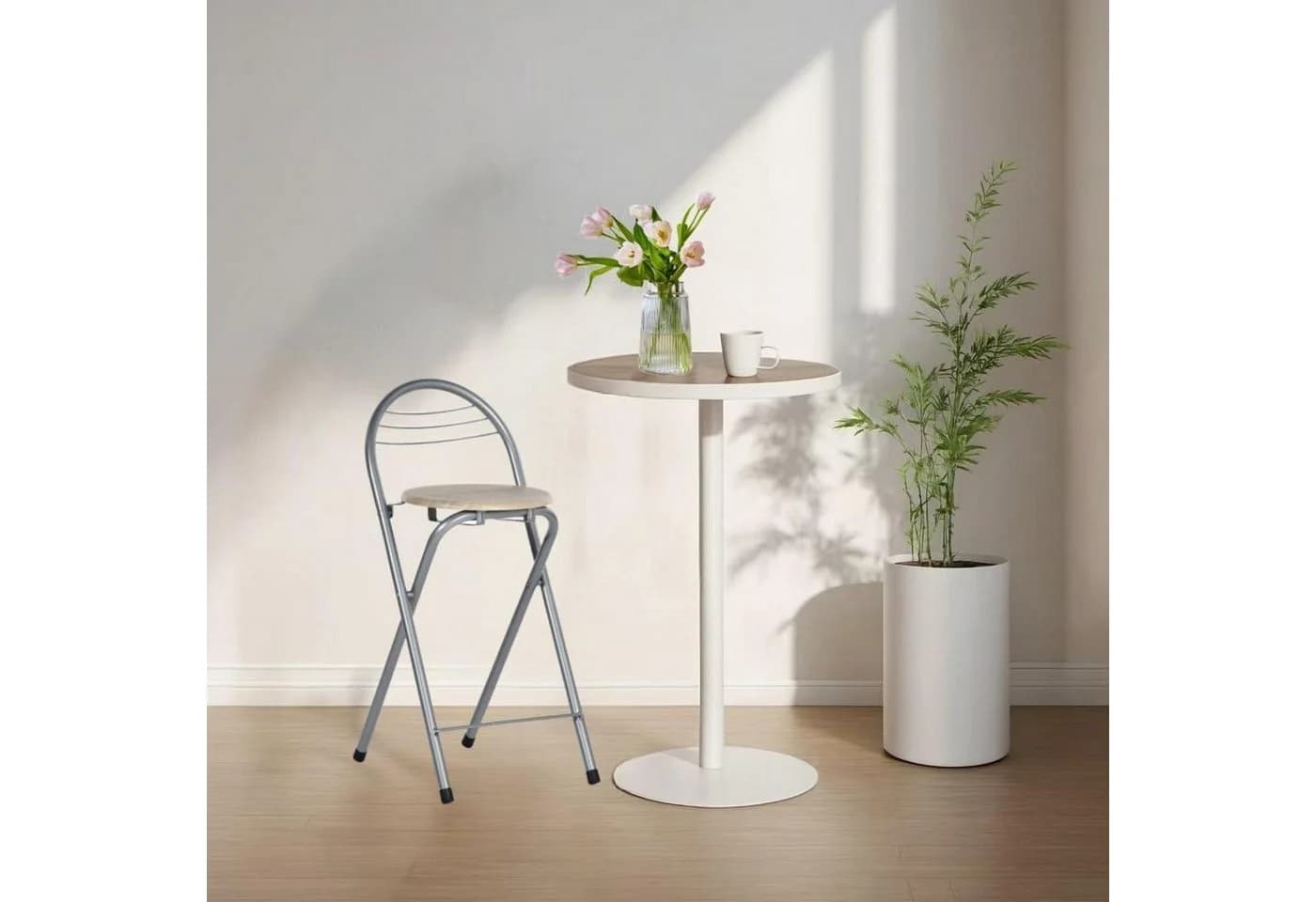 LuxusKollektion Barhocker klappbar outdoor Silber Holzmaserung