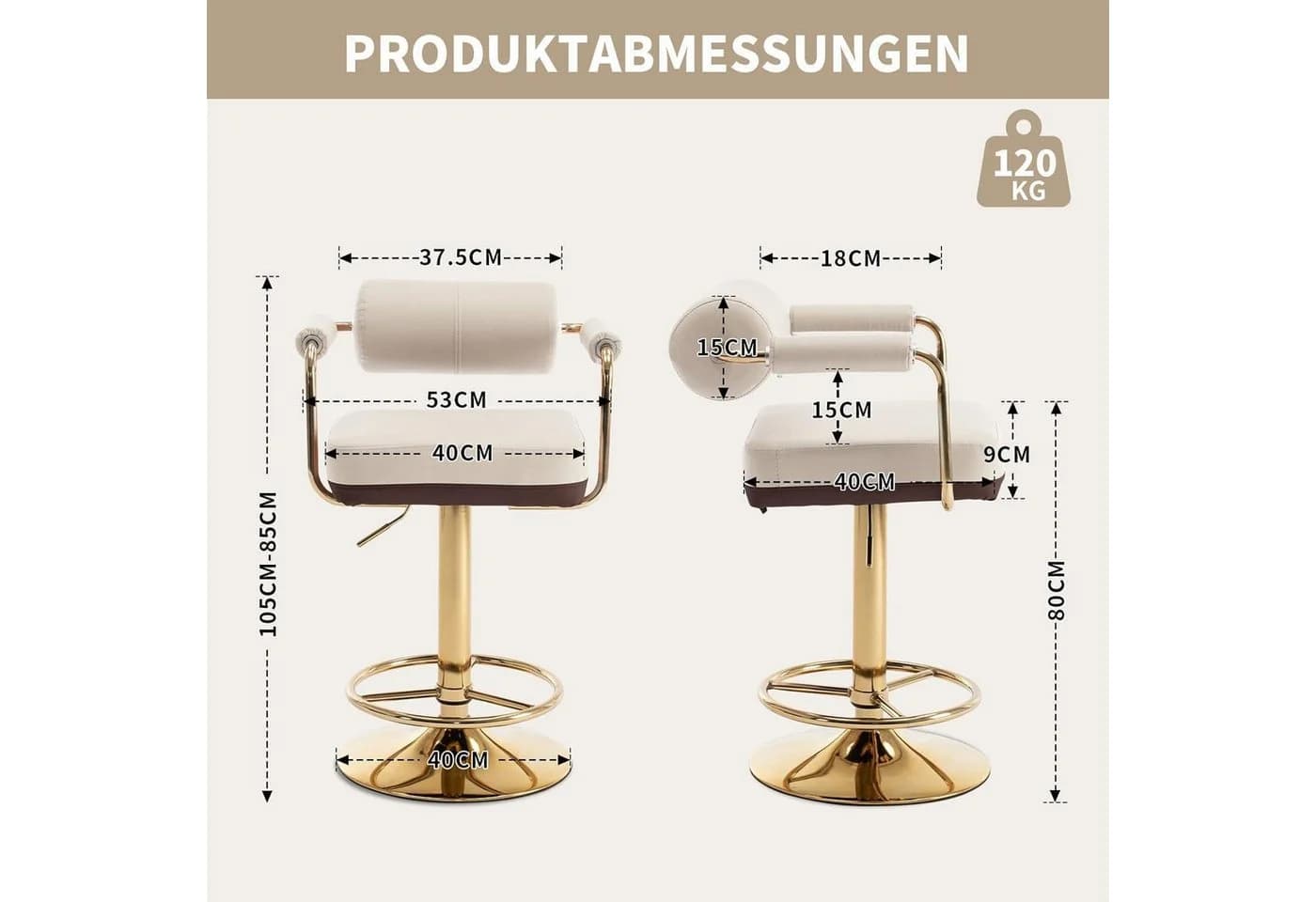 LuxusKollektion Barhocker Set Höhenverstellbar Drehbar Lehne Armlehne Weiß - Bild 3