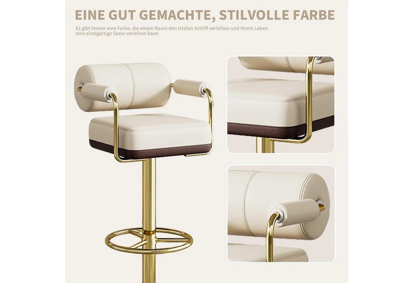 LuxusKollektion Barhocker Set Höhenverstellbar Drehbar Lehne Armlehne Weiß - Bild 5