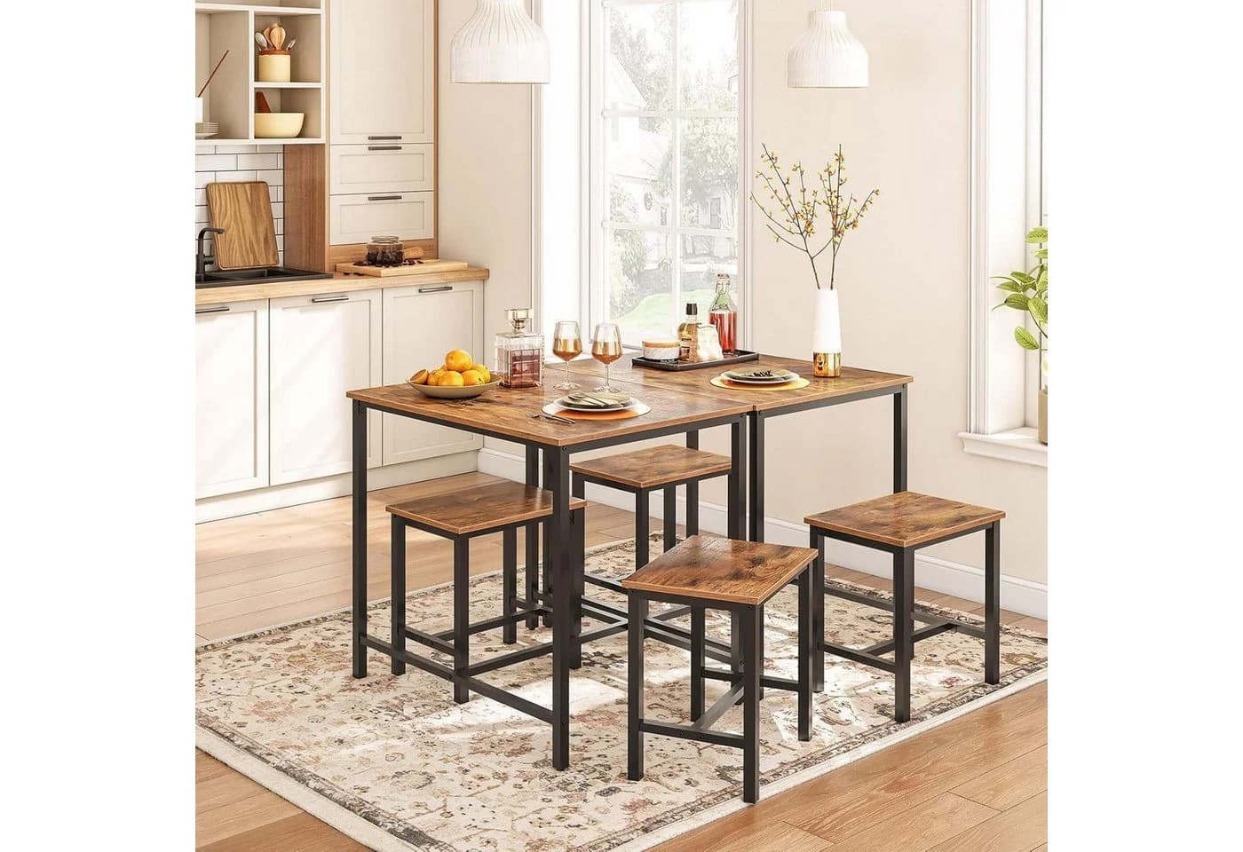 LuxusKollektion Bartisch-Set mit 2 Hockern Vintagebraun Schwarz