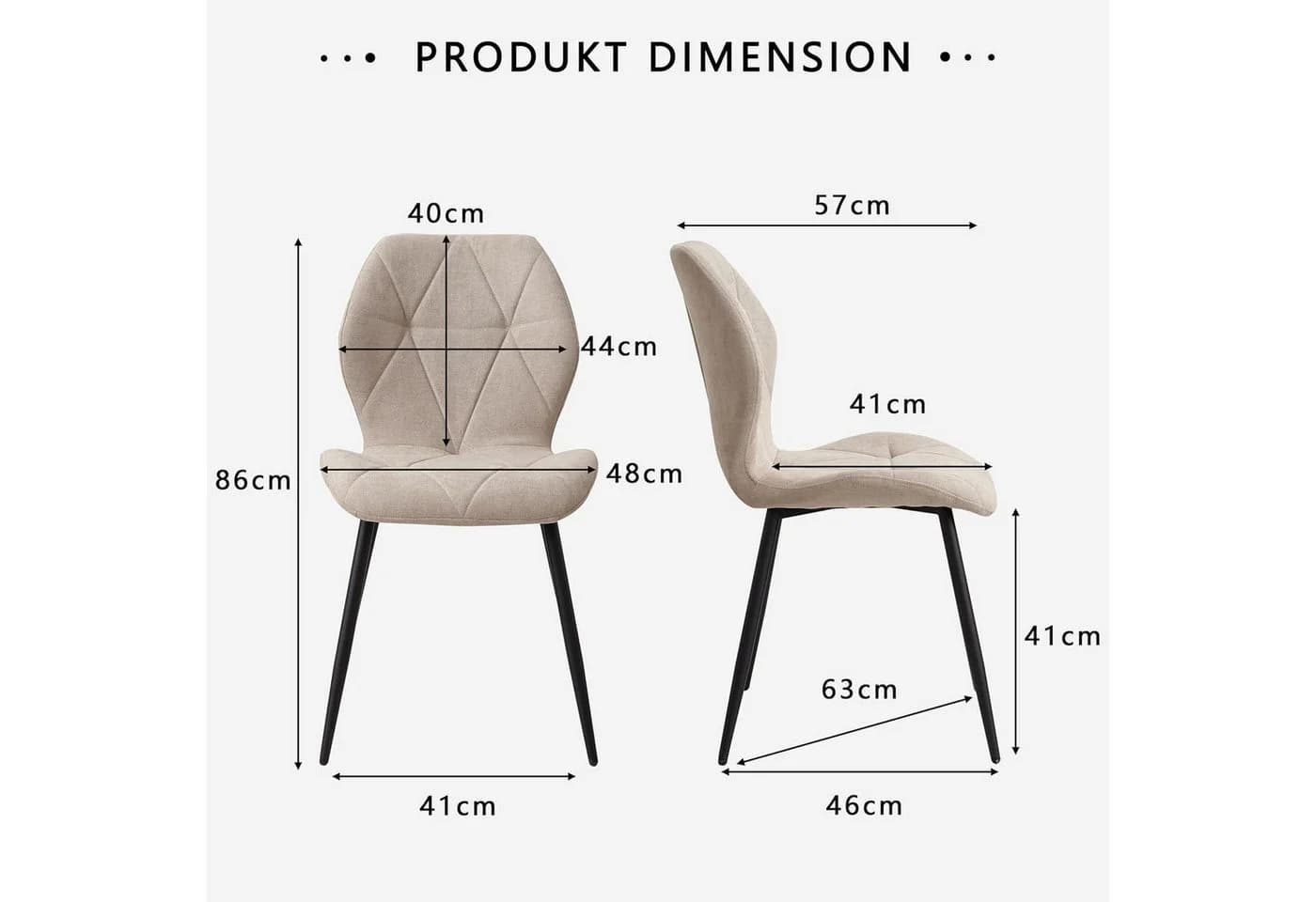 LuxusKollektion Esszimmerstuhl 6er Set gepolstert Beige Metallbeine - Bild 3