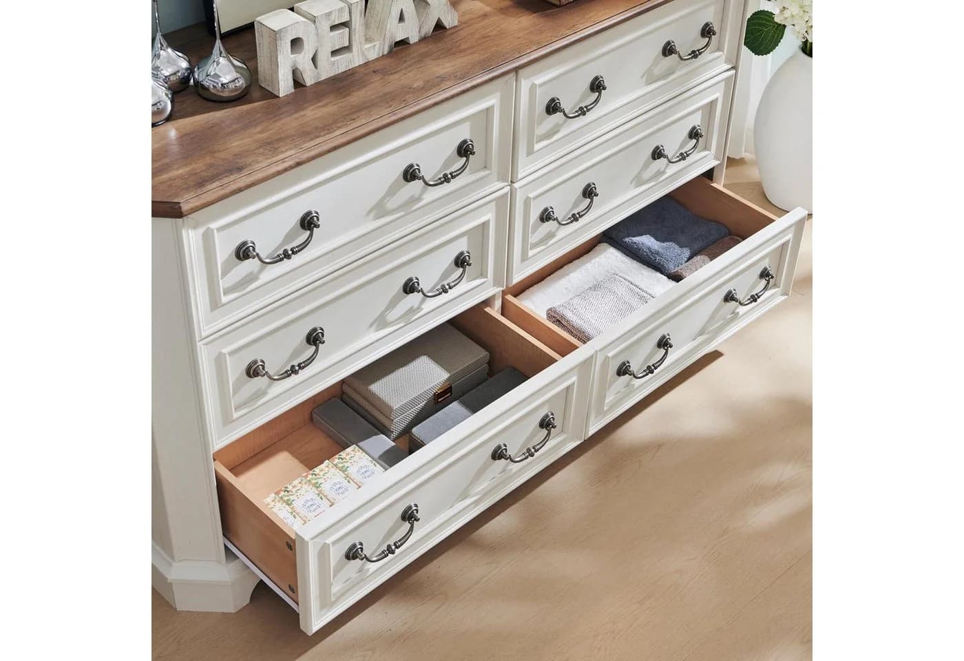LuxusKollektion Kommode 6 Schubladen Landhausstil Antik Weiß - Bild 4