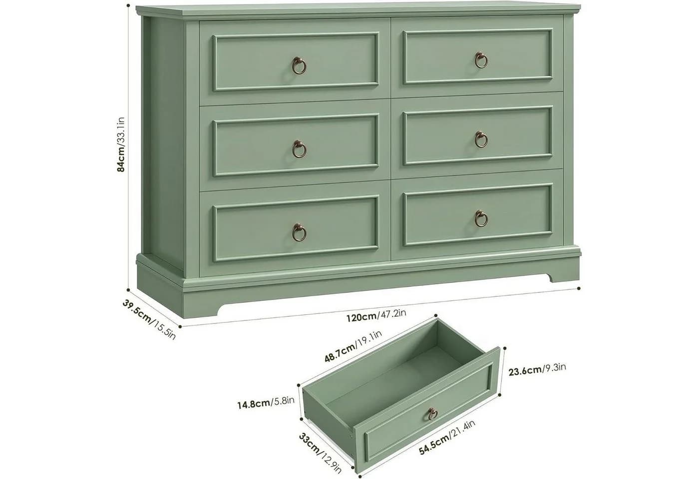 LuxusKollektion Kommode 6 Schubladen Grün Holzmaserung Sideboard - Bild 3