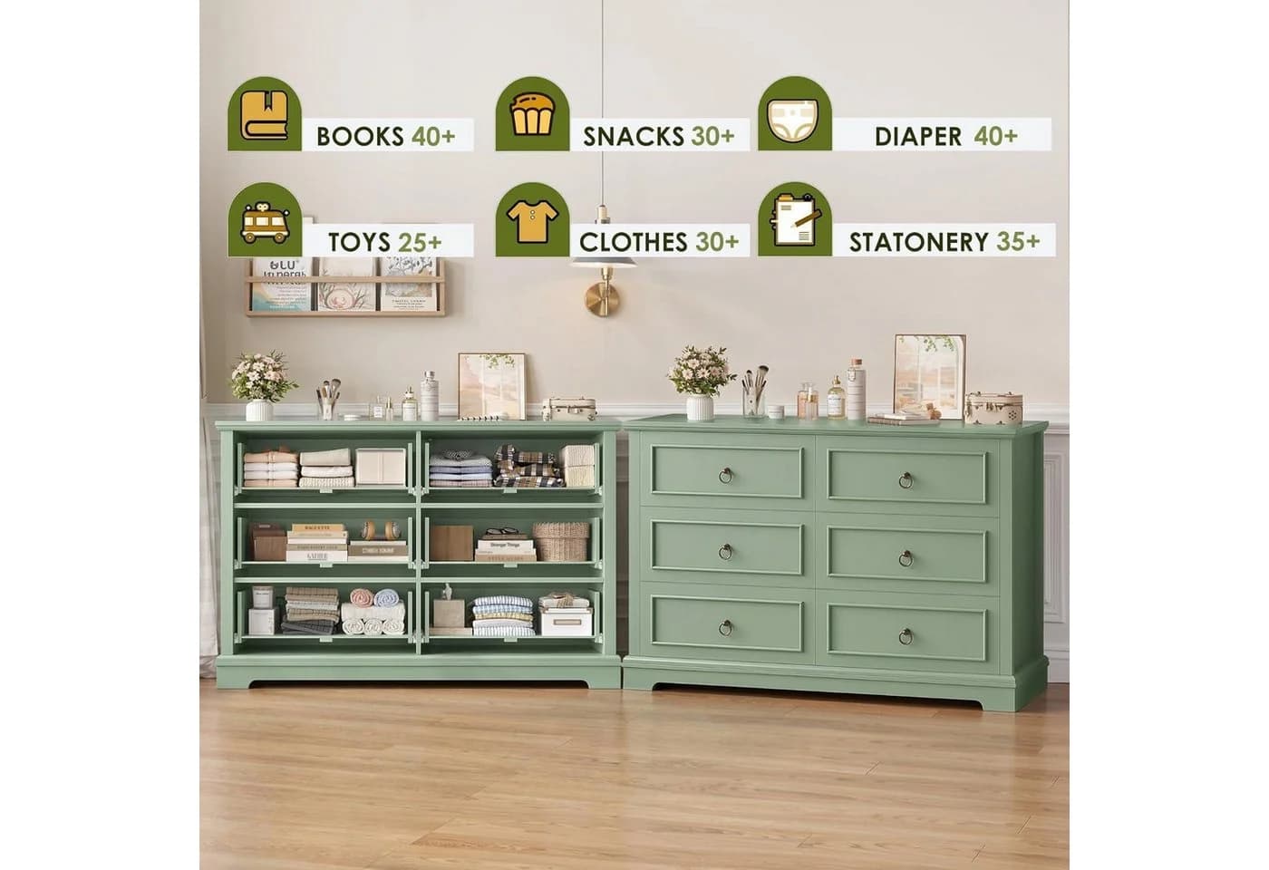 LuxusKollektion Kommode 6 Schubladen Grün Holzmaserung Sideboard - Bild 4